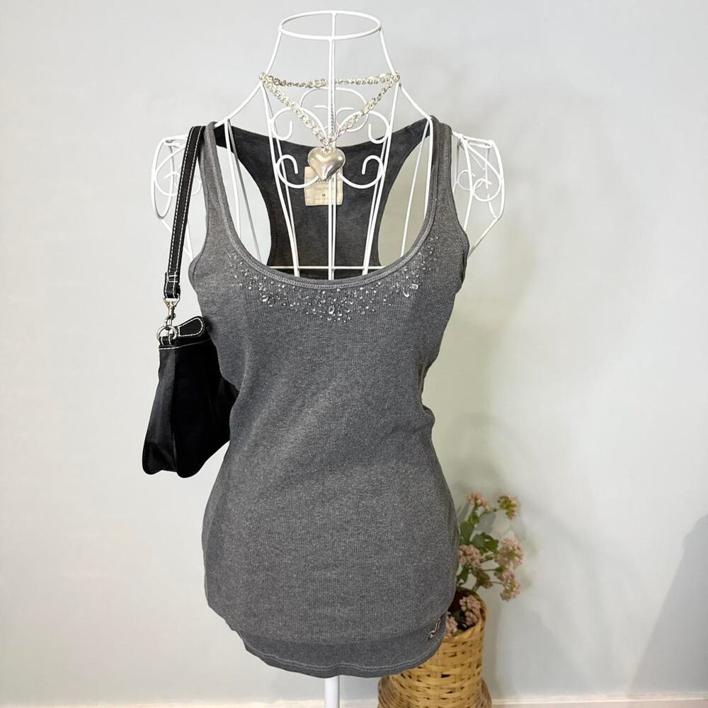 Stunning y2k vintage hollister gray sequin tight tank top